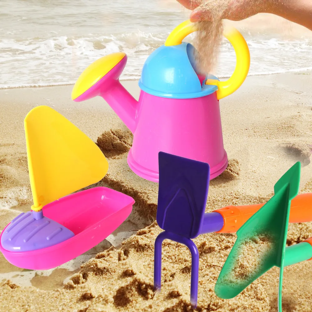 

4 Pcs Mini Beach Water Toys Spraying Watering Can Sailboat Spade Pickaxe Sand Playing Tools Outdoor Funny Toys for Children