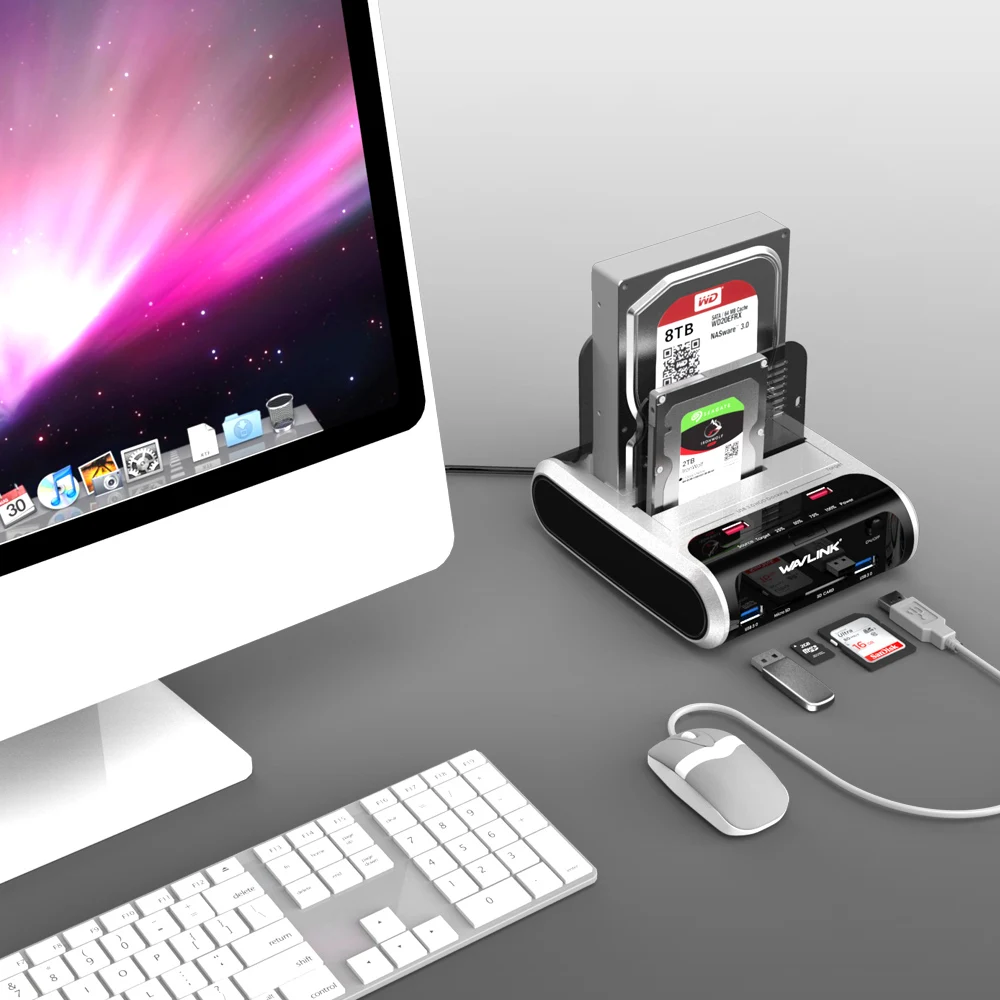 Wavlink-docking Station Disco Rígido Externo Sata Hdd 2.5 3.5 Usb 3.0 5gbps Offline Clone Card Reader Gabinete - Imagem 4