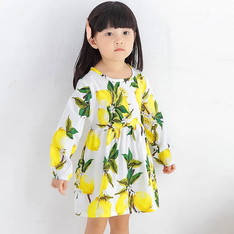 Hot Sale New 2017 Spring Summer Girl Dress Fruit Lemon Pattern Baby Girl Dress Children Sundresses Kids Full Sleeve Dresses (9)
