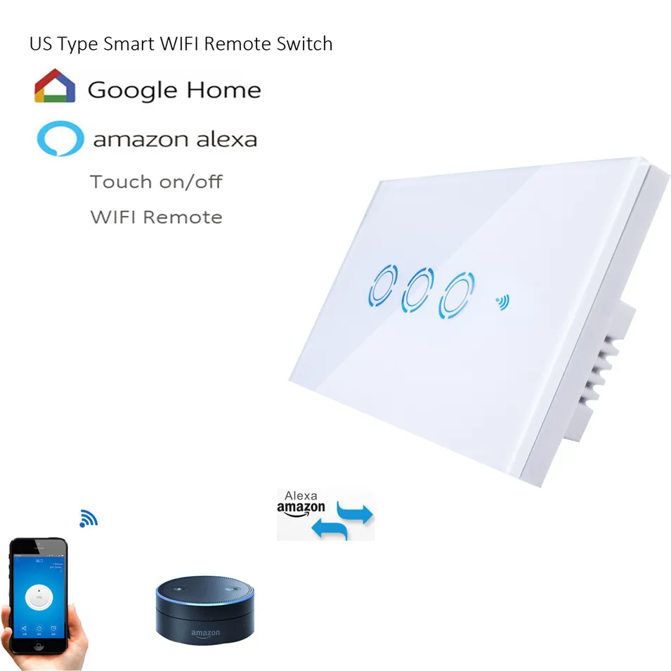 New Ewelink US Type 1 2 3 gang wall light app switch,touch control panel,wifi remote control via smart phone,work with Alexa Google Home and Ewelink app