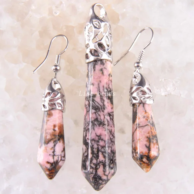 Free Shipping Fashion Jewelry Sets Natural Pink Rhodonite Earrings Free Shipping Fashion Jewelry Sets Natural Pink Rhodonite Earrings Necklace Pendant Bead K1663