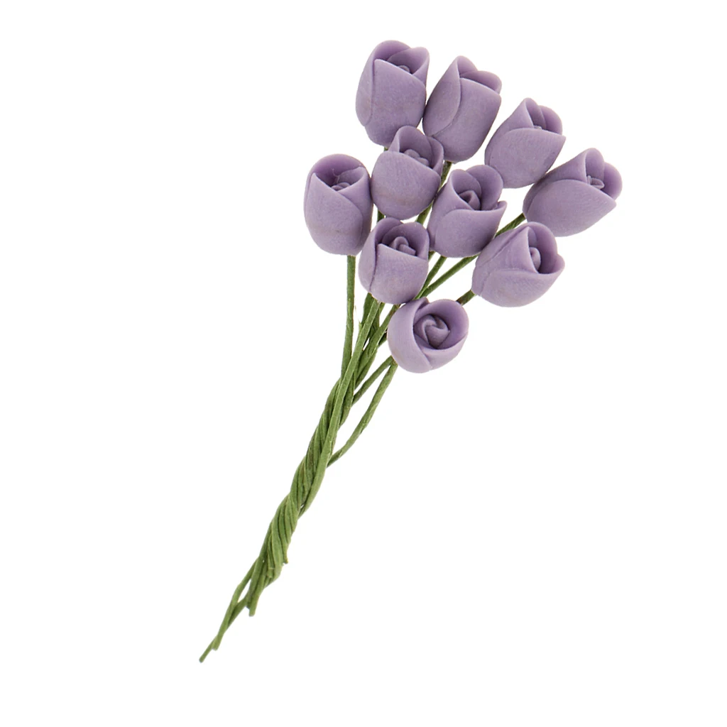 1:12 Mini Purple Clay Tulips Flowers for Dollhouse Miniature Garden Accs