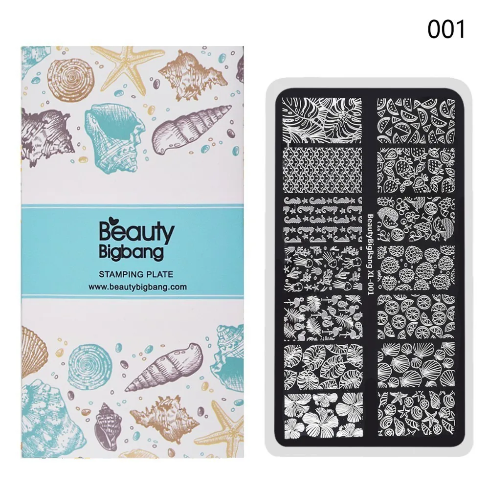 BeautyBigBang 6*12 см прямоугольные пластины для штамповки ногтей летние цветочные геометрические наклейки для ногтей шаблон и форма для ногтей трафареты XL-003 - Цвет: XL-001