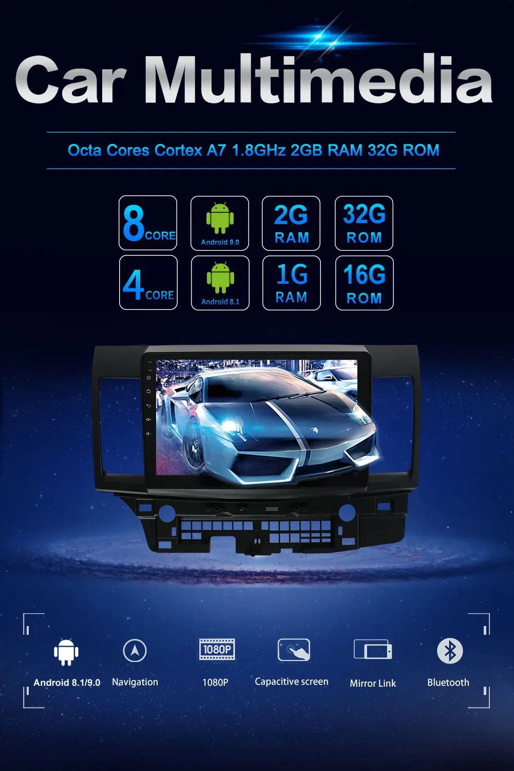 Perfect 2G/4G RAM Android 9.0 for Mitsubishi Lancer stereo multimedia head unit GPS Radio car radio gps player stereo gps 32