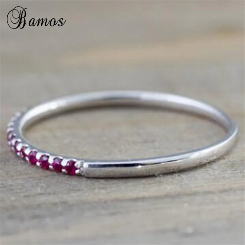 Bamos простой дизайн женский синий/с розово-красным камнем кольцо модное белое позолоченное кольцо обещание на помолвку кольца для женщин