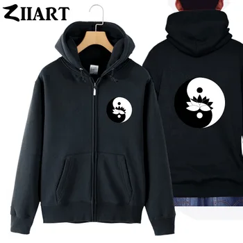 

Lotus yin yang ba gua couple clothes girl woman female cotton full zip hooded Coats Jackets