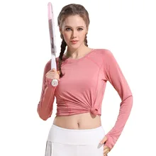 Одежда с длинным рукавом Running Футболка девушку O шеи спортивные трикотажные Фитнес тренажерный зал футболки Йога топ, Футболка женская S-XL