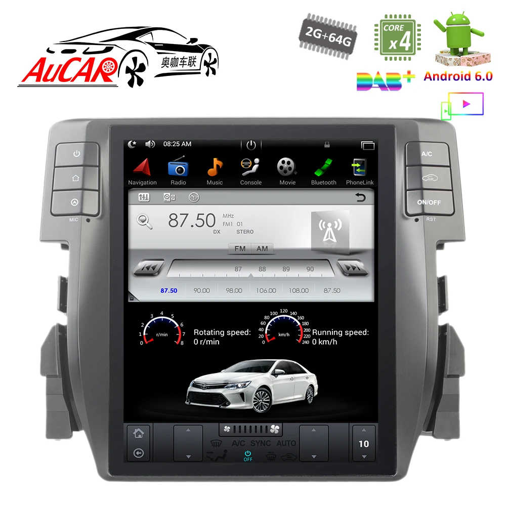Система GPS-навигации Tesla Style 6 0 дюйма Android 10 4 для Honda Civic 2016-2018 радио с Bluetooth и GPS Wi-Fi 4G