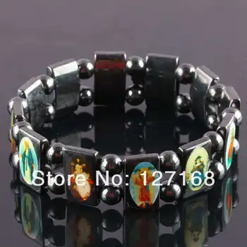 

free ePacket ship 5pcs/lot Religious Bracelet Rosary Hematite Magnetic Various Saints Hematite Magnetic Hemeopathic