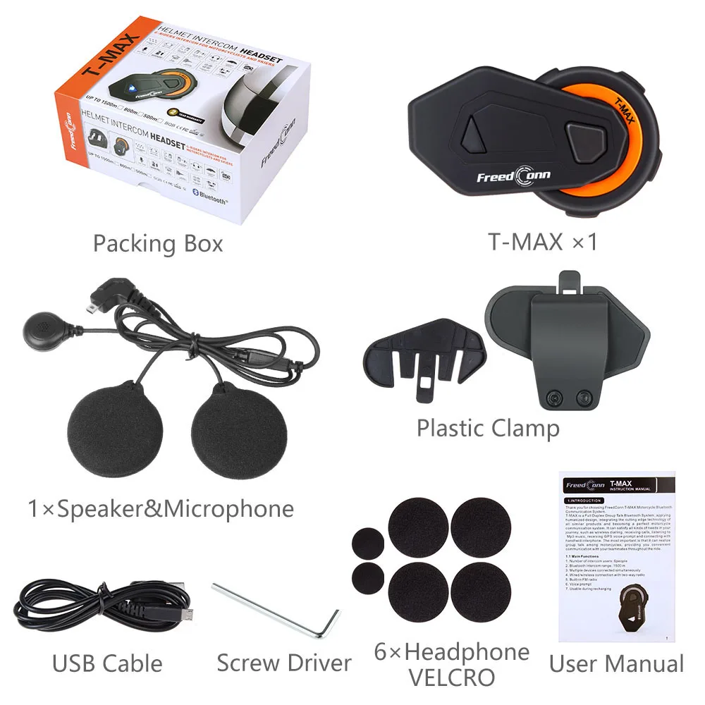 Freedconn T max Интерком 6 Rider talk 1000m шлем наушники fm радио Bluetooth 4 1 динамик для мотоцикла