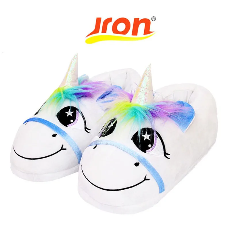 

Jron Winter Warm Indoor Slippers Cute Cartoon Plush Unicorn Slippers for Grown Ups Unisex Home Slippers Pantufa Unicornio Flats