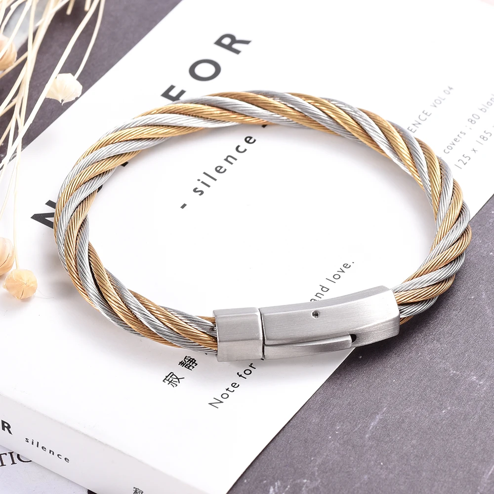 Golden Cable Chain Bangle 316 L Stainless steel Elegant Beautiful Fashion Bracelet Wire Retro Antique Bangle