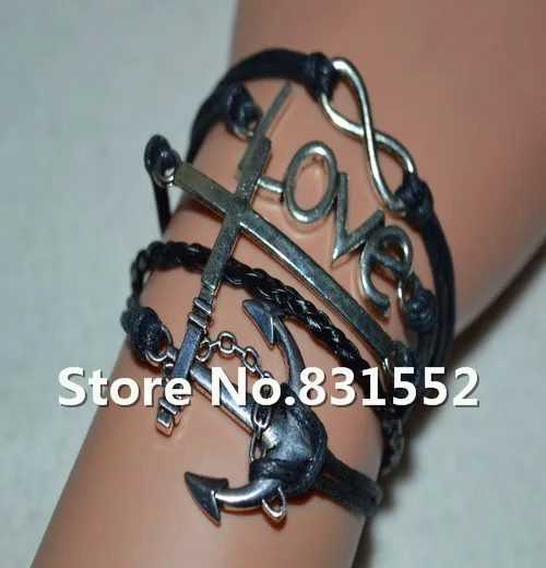 6Pcs Hot New Fashion Europe Sweet Vintage Charm Elegant Cross Anchor LOVE Infinity Bracelet Statement Metal Jewelry For Women | Украшения и