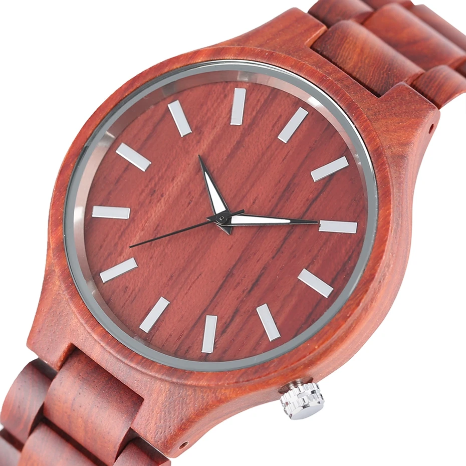 Натуральный красный сандаловое дерево полностью деревянный браслет часы простые мужские деревянные кварцевые часы ручной работы бамбуковые наручные часы Reloj de madera