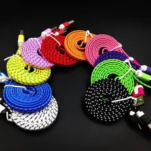 100 шт./лот плетеный провод Лапша плоский кабель Micro USB 1 м/3ft Синхронизация нейлон тканые V8 Кабель зарядного устройства для samsung Galaxy S7 S6 S5 S4