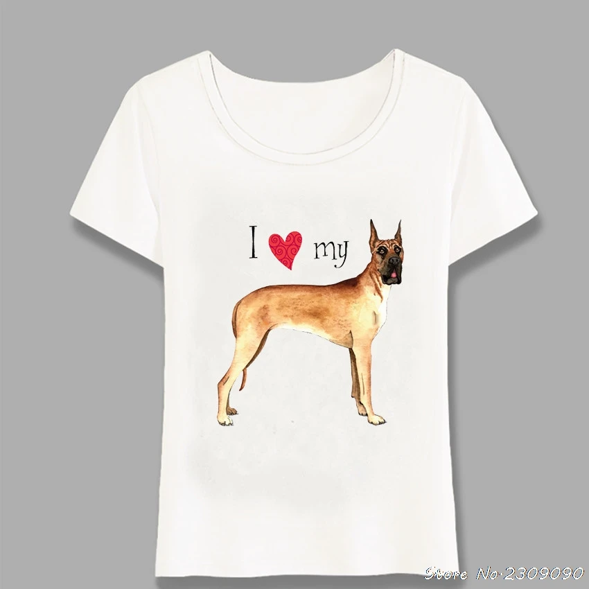 

Summer Women T Shirts I Love My Great Dane Print T-Shirt Mini Dog Design Casual Tops Cute Tees Funny Woman Short Sleeve Harajuku