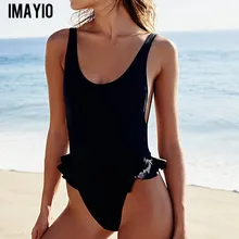Imayio, сдельный купальник, женский, черный, купальный костюм с лямкой через шею, сексуальный, с рюшами, купальник, без черного цвета, пляжная одежда