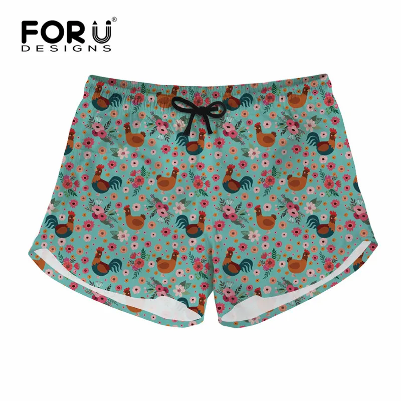 FORUDESIGNS/женские короткие шорты с цветочным принтом в виде цыпленка, повседневные домашние шорты, быстросохнущие шорты для девочек, женские