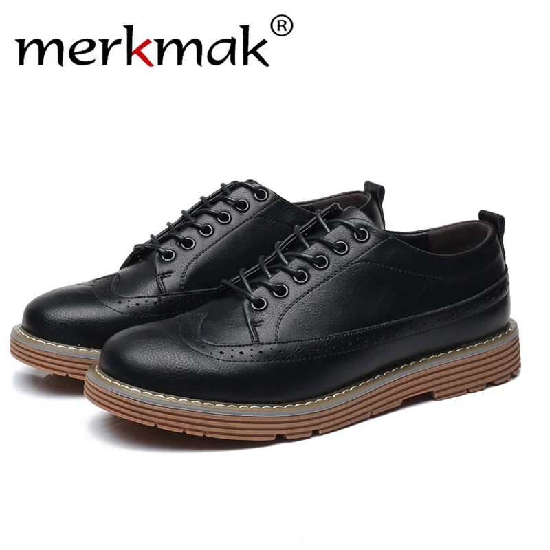 Merkmak Spring New Casual Shoes Men's Leather Flats Lace-Up Shoes Simple Stylish Male Shoes Large Sizes Oxford Shoes For Men Merkmak Spring New Casual Shoes Men's Leather Flats Lace-Up Shoes Simple Stylish Male Shoes Large Sizes Oxford Shoes For Men