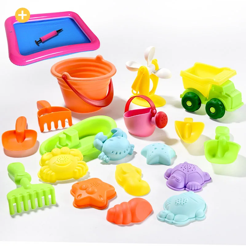  soft Silicone beach toys for children SandBox Set Kit Sea sand bucket Rake Hourglass Water Table pl