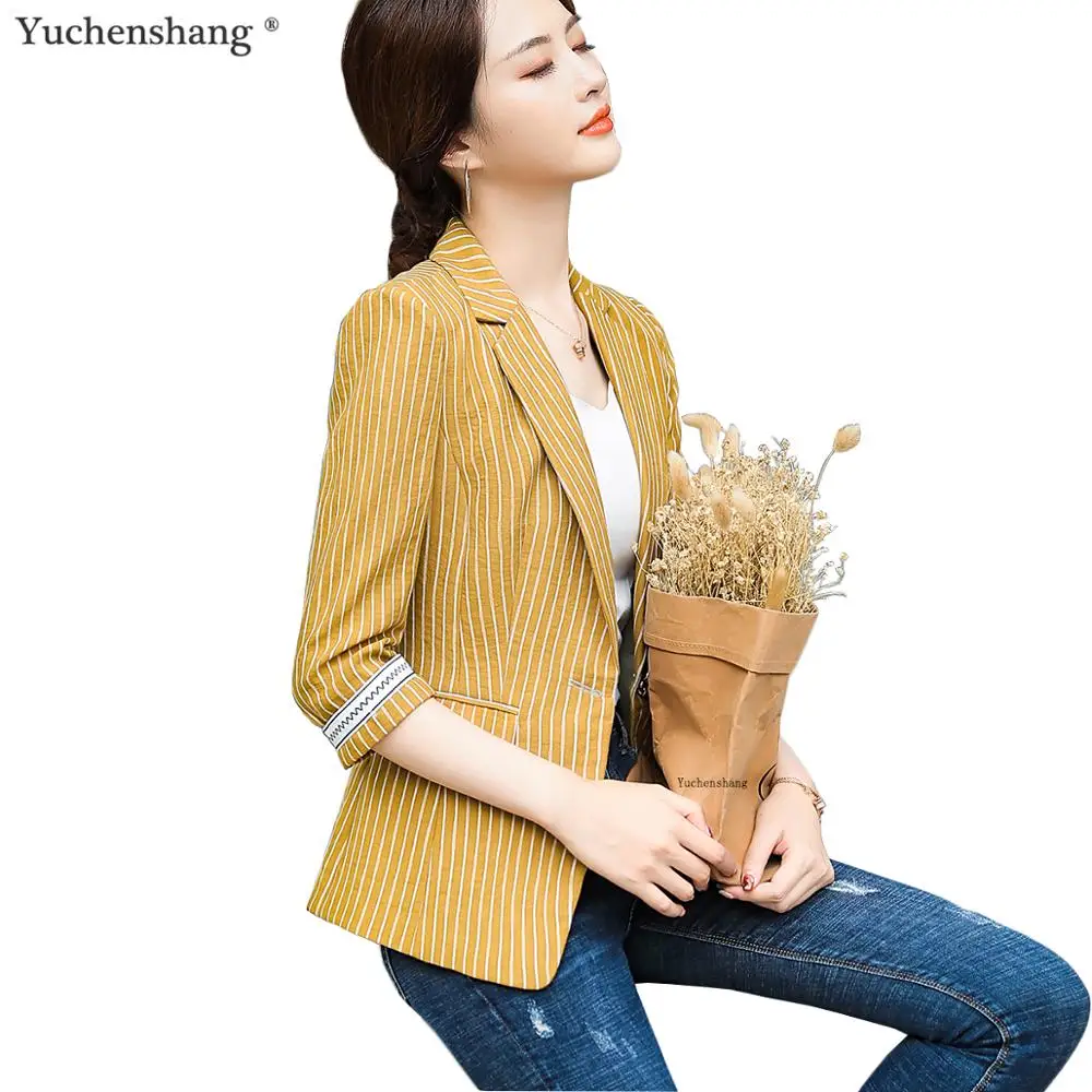 

Women Striped Jackets and Blazers Sweet Girl Casual Style Breathable Coat Half Sleeve Outwear Blazer