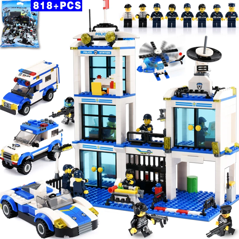 

818pcs DIY Police Station Building Blocks Compatible with LegoING City Figures Blocks Children Educational Car Bricks Toys Gifts