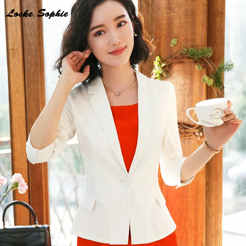 1pcs Women's Plus size Blazers coats 2019 Summer cotton Splicing Small Suits jackets ladies Skinny office Blazers Suits coats