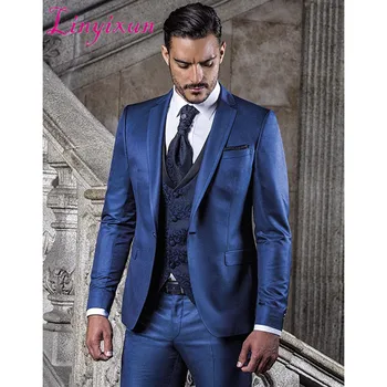 

Linyixun 2017 new Custom Made Blue Wedding Men Suit tuxedo homme Slim Fit mens blazers suits wedding groom mens stage wear