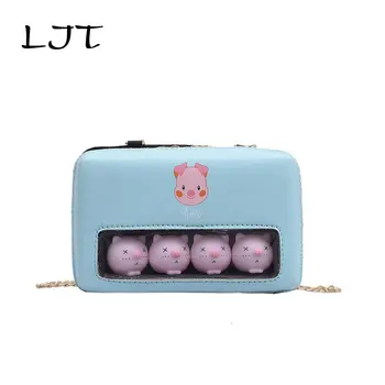 

LJT Personality Chain Shoulder Bag Transparent Cartoon Cute Animal Crosbody Messenger Bag Handbags Purse Girls Travel Beach Bag