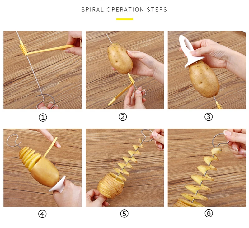 TUUTH 1PCS 3 String Rotate Potato Slicer Stainless Steel +Plastic Twisted Potato Slice Cutter Spiral DIY Manual Creative8