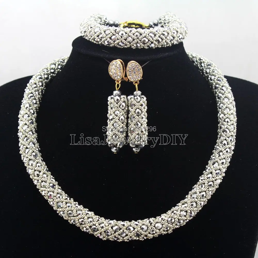 Нигерийское массивное ожерелье Свадебный Африканский бисер ювелирный набор кристалл ювелирный набор Африканский костюм Ювелирные наборы бусы L1003