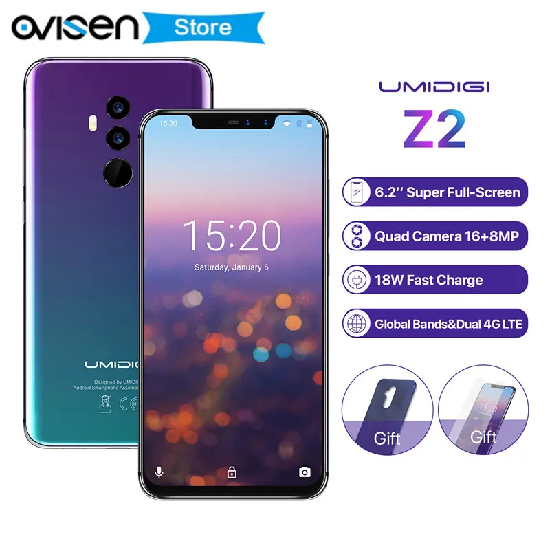 

Global Version UMIDIGI Z2 6.2" FHD Android 8.1 Smartphone Helio P23 6GB RAM 64GB ROM 4 Camera 3850mah Face ID Mobile Cell Phone