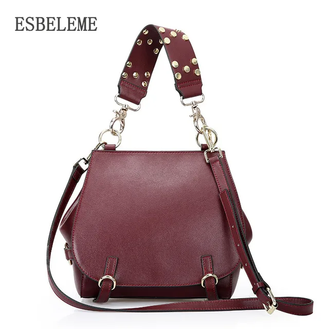 2018 Brands Women Cow Genuine Leather Handbags For Female Burgundy 2018 Brands Women Cow Genuine Leather Handbags For Female Burgundy Black Red Las Mini Rivet Messenger