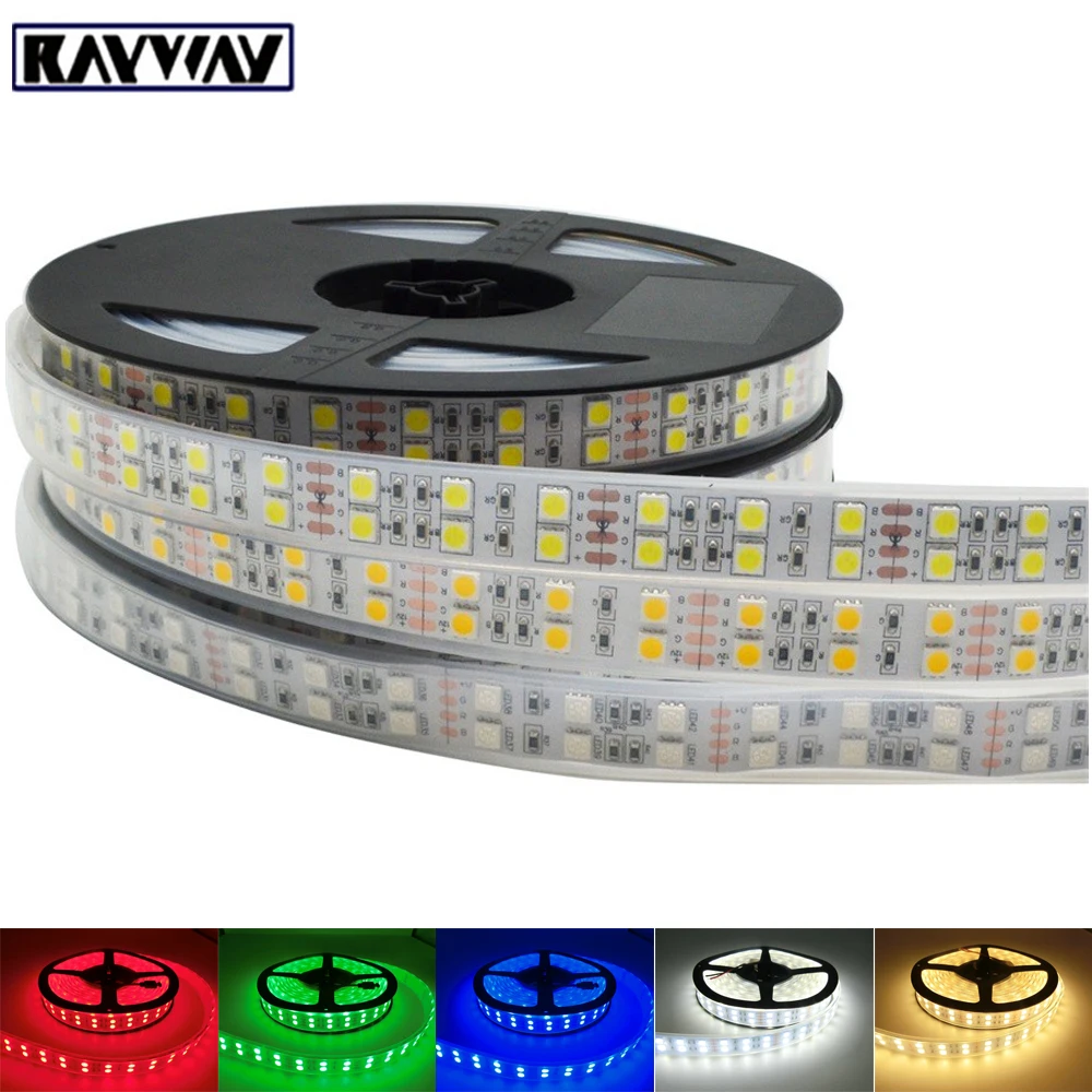 buy DC12V 5M LED Strip Light Flexible 5050 120leds m Double Row Led light Strip IP20 IP67 Waterproof White Warm RGB Decorate Light