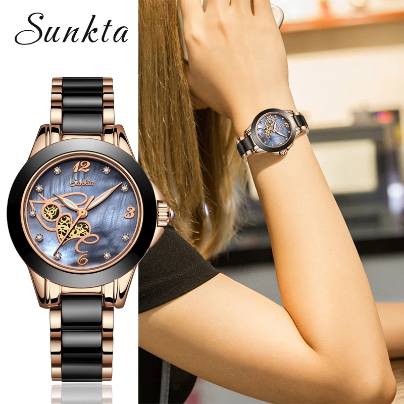 Новинка, SUNKTA, модные женские часы, Дамский Топ бренд, роскошные керамические кварцевые часы, женский браслет, часы для жены, подарок Zegarek Damski