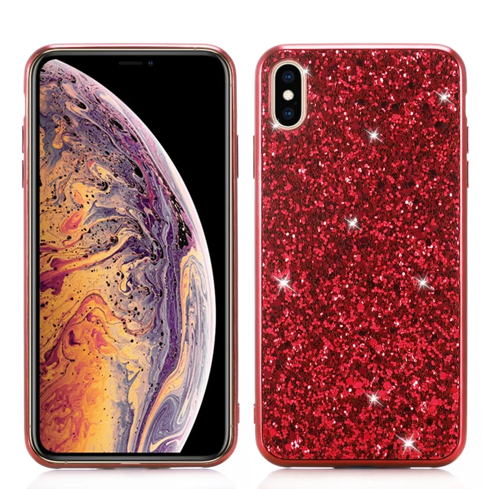 

Glitter Phone Case For iPhone X XR XS XS Max Silicon Bling Glitter Crystal Sequins Case Cover Fundas Luxury Plating Phone cover