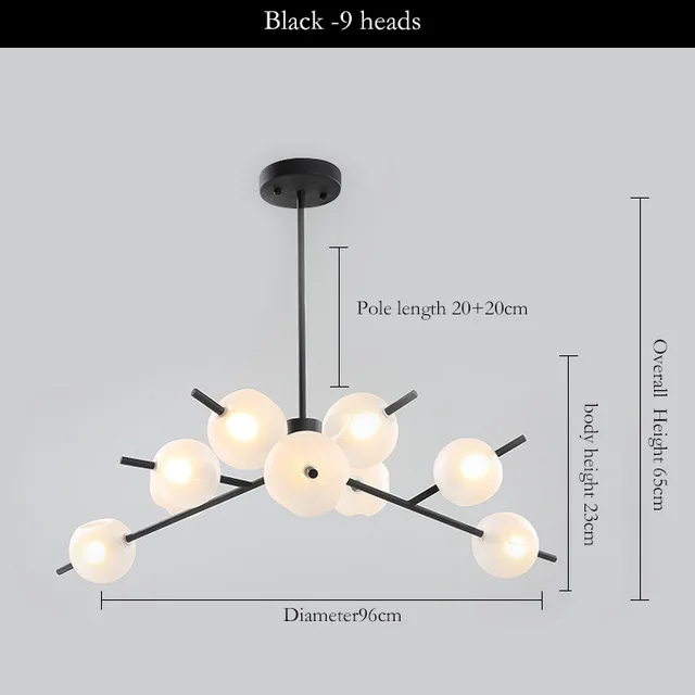 Золотой черный волшебный стеклянный шар, подвесной светильник для ресторана, подвесной светильник, лампа для ресторана в стиле ретро - Цвет корпуса: Black 9heads