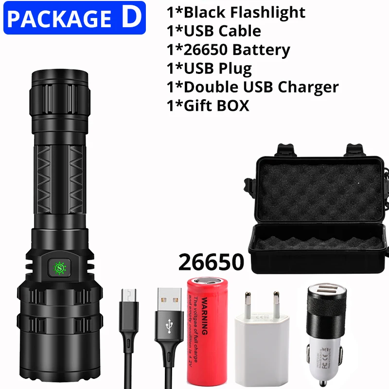 Самый мощный Xlamp XHP50.2 светодиодный светильник для охоты L2 водонепроницаемый 5 режимов переключения фонарь светильник Lanterna с батареей 18650 26650 - Испускаемый цвет: Package D-26650