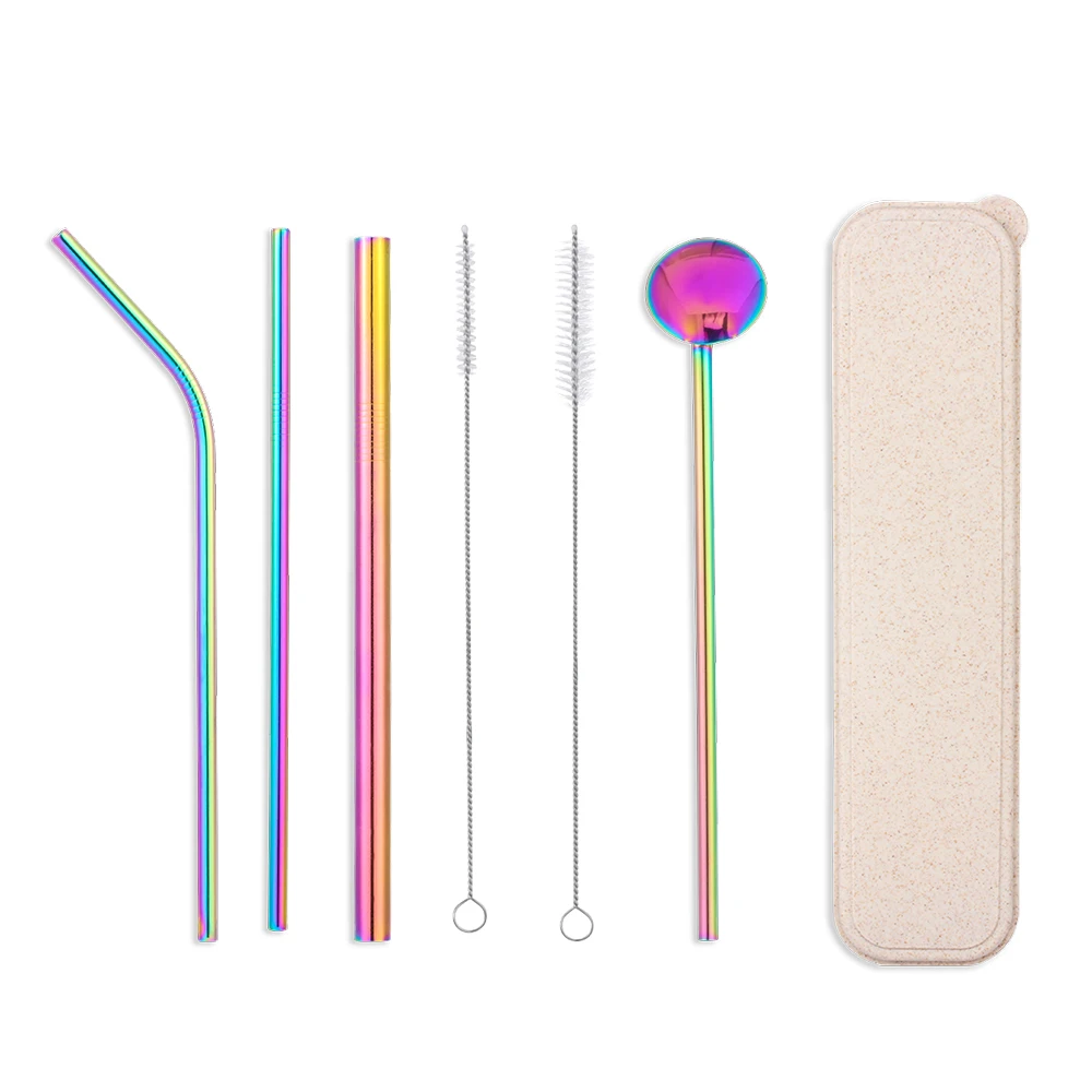 

7PCS/Pack Eco-friendly Stainless Steel Drinking Straws Set Cleaning Brush Box Reusable Metal Straw Kitchen Bar Accessories