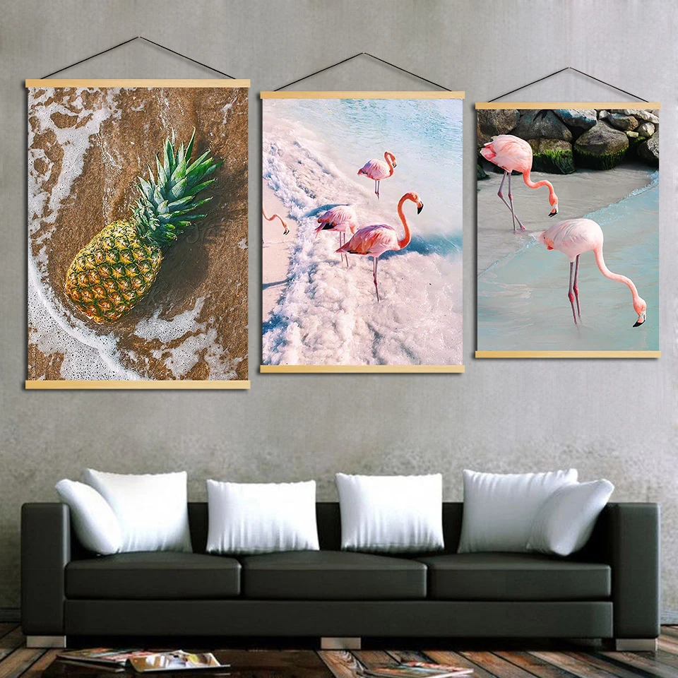 Canvas-Wall-Art-Print-Modern-Flamingo-Pineapple-Solid-Wood-Hanging-Scrolls-Painting-Nordic-Style-Seascape-Home (2)