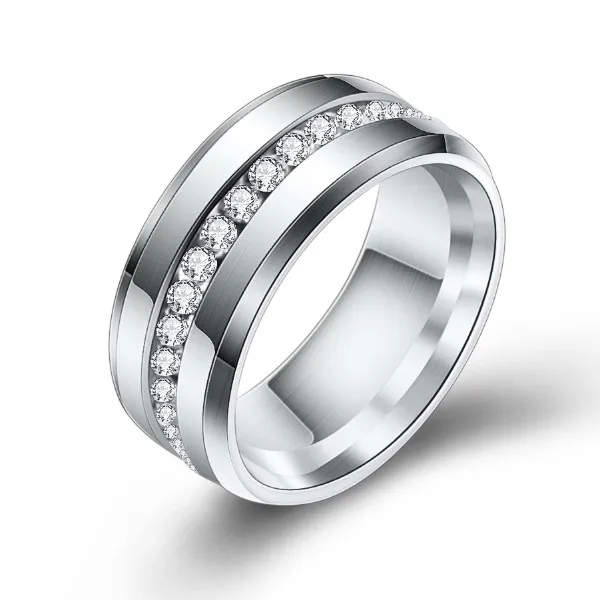 Распродажа, модное и простое кольцо из нержавеющей стали,, кристалл из австрийского хрусталя, один ряд встроенных циркона, подходит для женщин