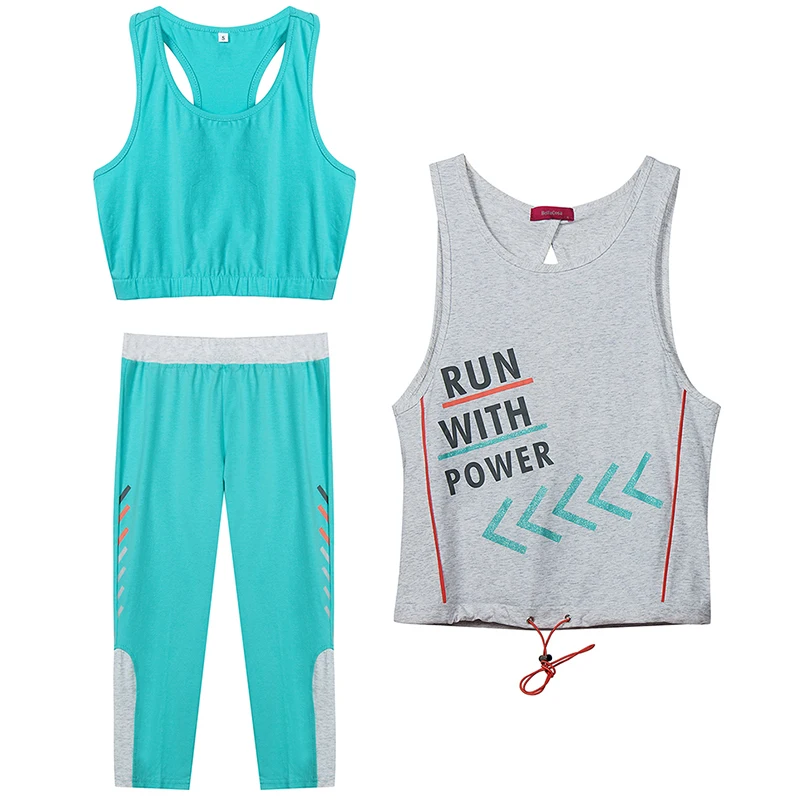 Women's Sportswear Letter Print Cotton Suit for Women 3 Pieces Set Clothing Set Top+Pant+T-shirt Running Gym Clothes Dropshiping (10)