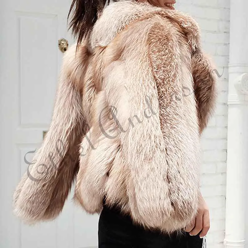 Этель ANDERSON,, Настоящий шоколадный Лисий мех, Женское пальто, натуральный цвет, Меховая куртка, Офисная Женская мода, длинный рукав, короткий стиль