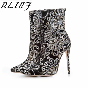 

RLINF 2018 Autumn and Winter New Fashion Printing Martin Boots Short Boots High-heeled Women's Boots Foreign Trade Explosions