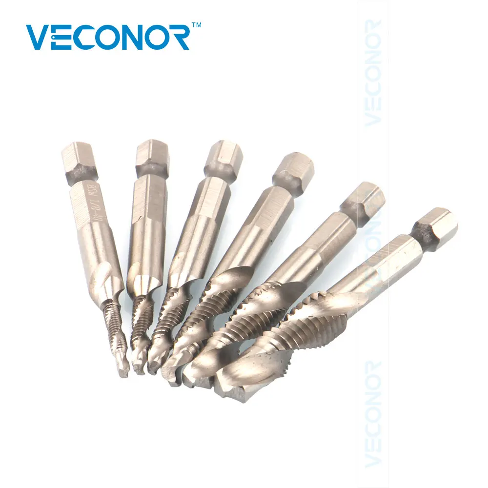 

6PCS Screw Tap Drill Set Threading Tapping Tool Kit Metric Imperial US 1/4" Hex Shank