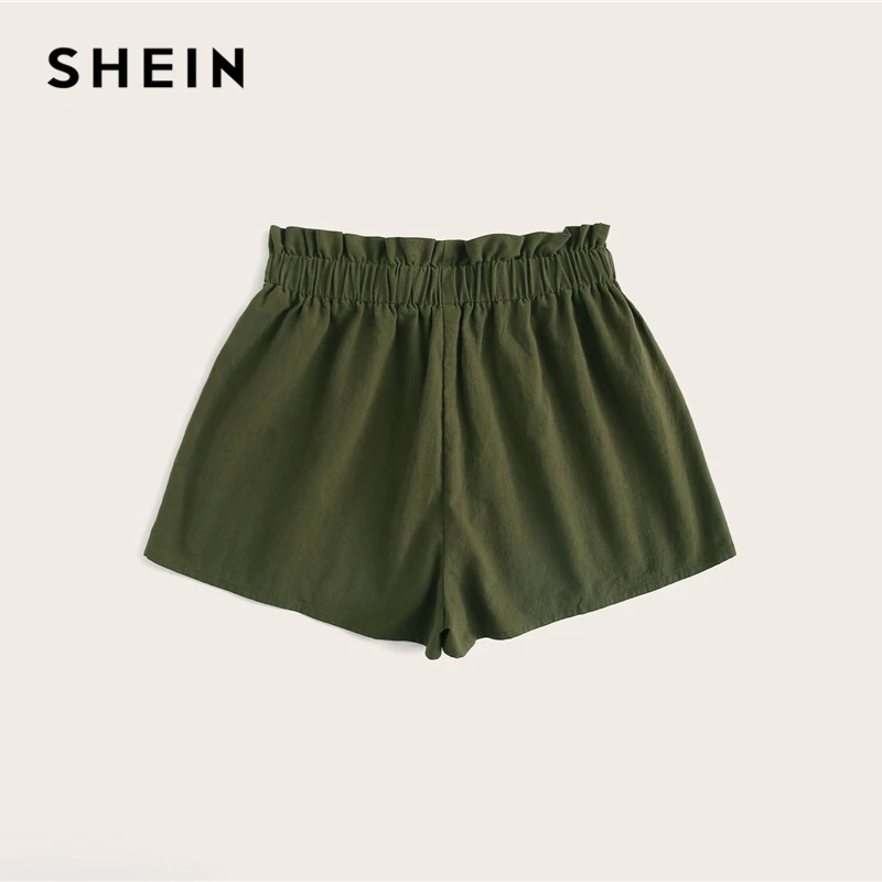 Женские свободные шорты SHEIN повседневные однотонные черного армейского зеленого