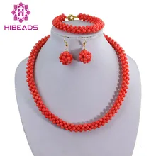 Горячие африканские розовые коралловые Свадебные украшения ожерелье браслет серьги Свадебные ювелирные изделия набор CJ042