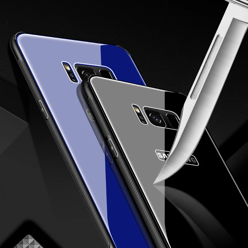 Роскошные S8 S9 плюс Note8 случае гибридный закаленное Стекло задняя крышка для samsung +