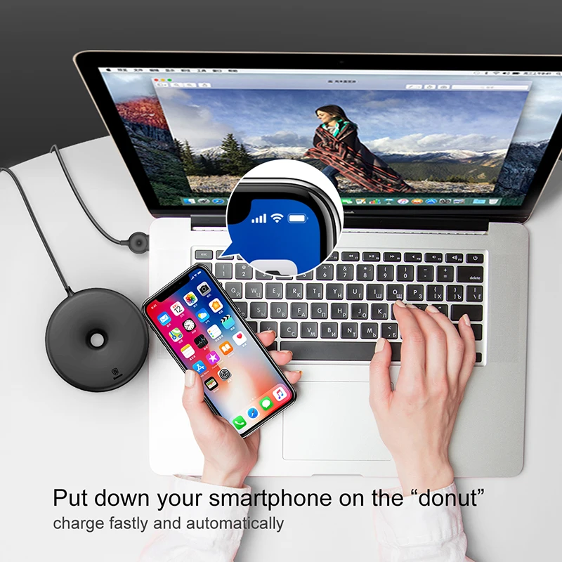 Baseus Quick Charging Wireless Charger For iPhone X 8 Charger Cute Donut Fast Charging Charger Pad For Samsung Note8 S8 S7 Edge