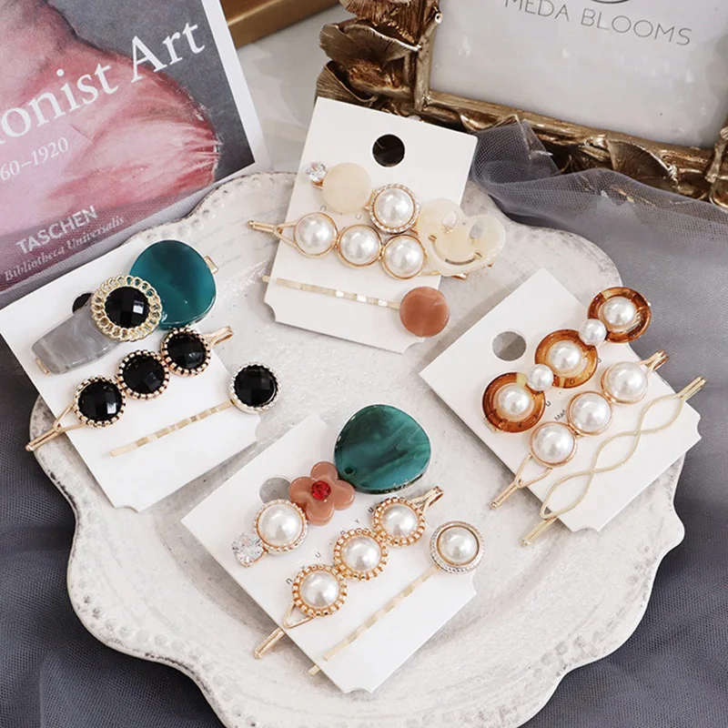 

3Pcs/Set Vintage Hair Clips For Women Girl Imitiation Pearl Hair Clip Korean Resin Beads Barrette Hairpin Hair Accessories